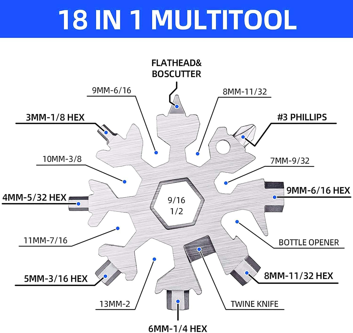 Hexa Screwdriver | Multi-functional 18 In 1 Tool | Stainless Steel Snowflake | Flat Phillips Screwdriver Kit