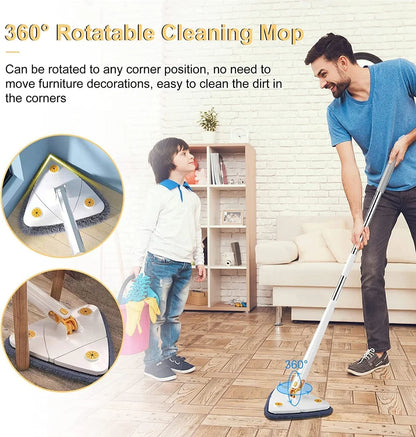 MopTrio – 360° Rotatable Triangle Mop with Handle